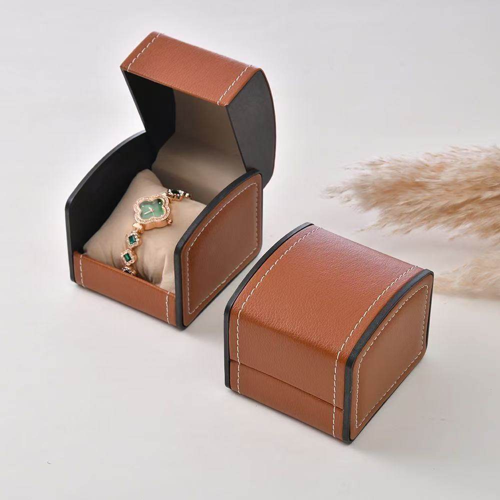 Ready Stock Pu Leather Jewelry Flip-Top Arched Watch Box Mechanical Watch Box Jewelry Box Bracelet Box