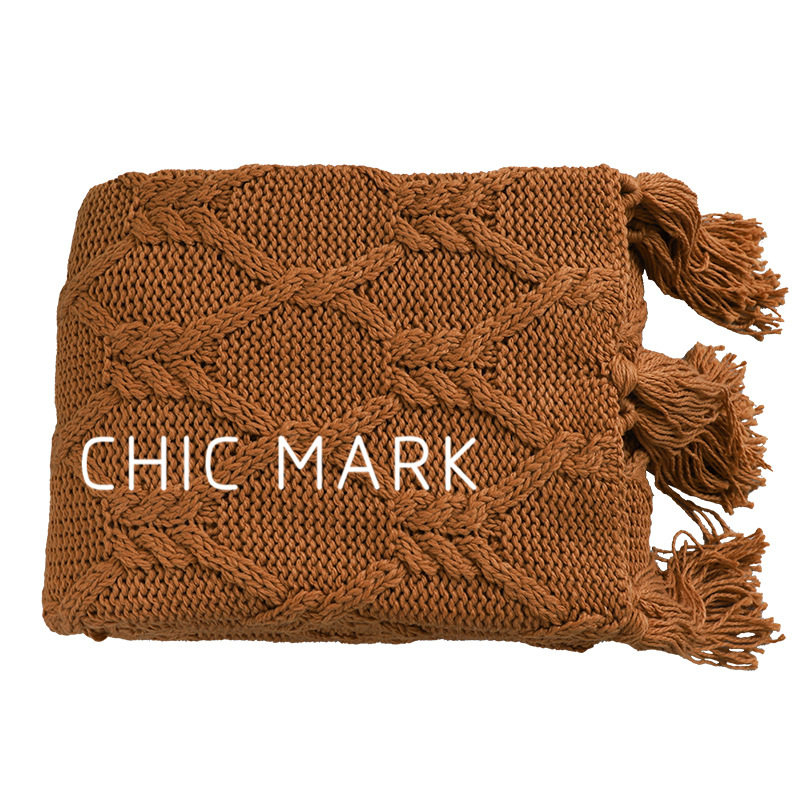American Retro Autumn and Winter Thickened Coarse Woven Bed End Blanket Needle Tassel Bed End Blanket Homestay Sofa Blanket Decorative Blanket