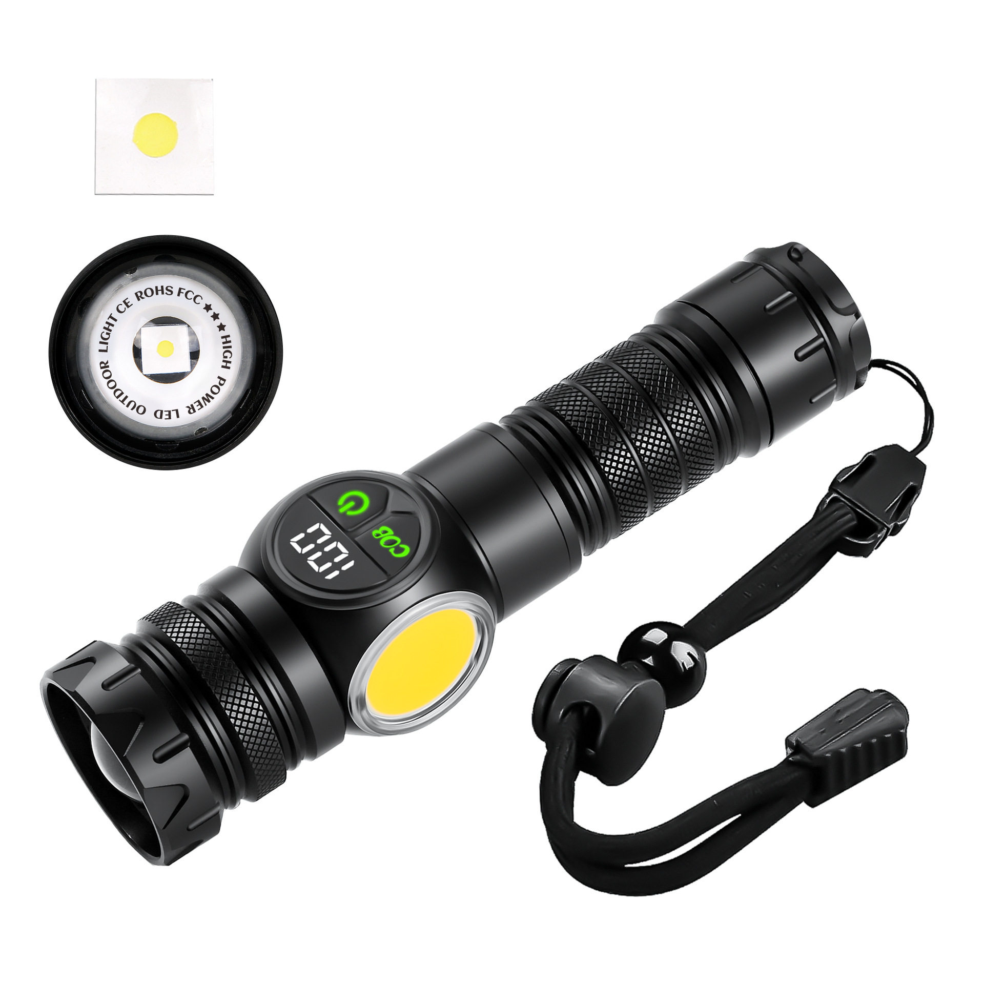 New white laser multi-function strong flashlight screen digital display tail magnet COB side light for foreign trade