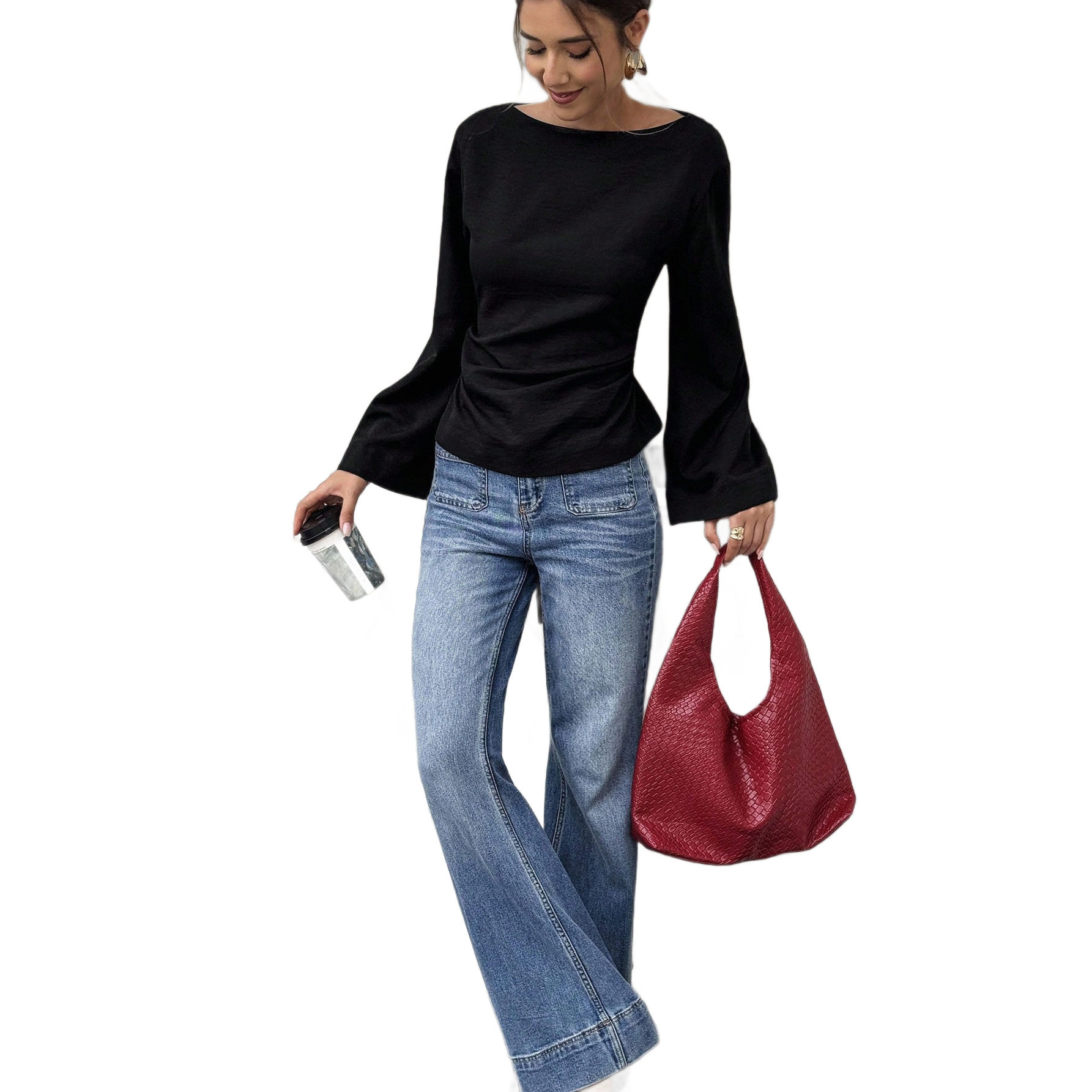 Womens Flared Sleeve T Shirt Back Tie Design Slim Fit Elegant Style Perfect for Casual Outings Wholesale Available