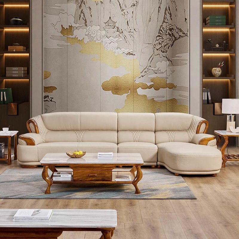 新中式乌金木真皮沙发组合全实木大小户型奢华客厅轻奢别墅家具