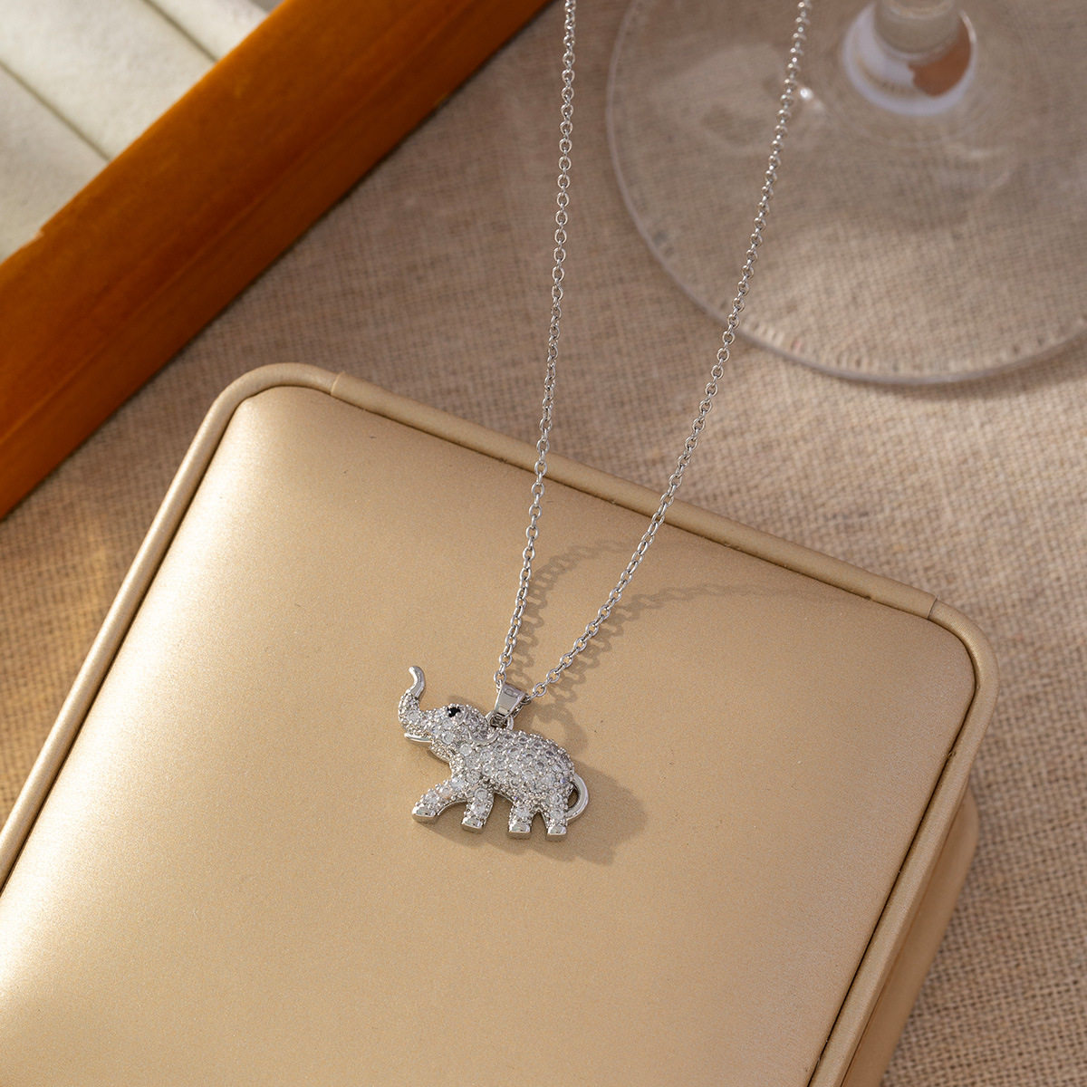 Cross-border micro-inlaid zircon elephant titanium steel necklace women's ins all-match niche design European and American style clavicle chain jewelry