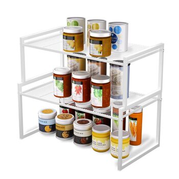 2-Piece Set of Kitchen Cabinet Organizers, Stackable Sturdy Metal Countertop Storage Racks, Kitchen Storage Shelves
