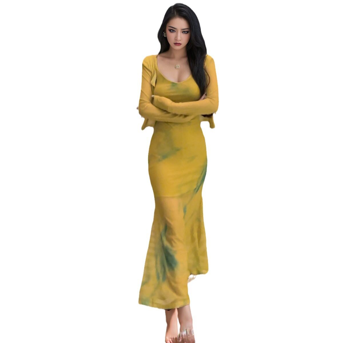 French Style Elegant Mermaid Skirt Set Slim Fit Spaghetti Strap Dress with Cardigan Autumn Fashion Wholesale Available