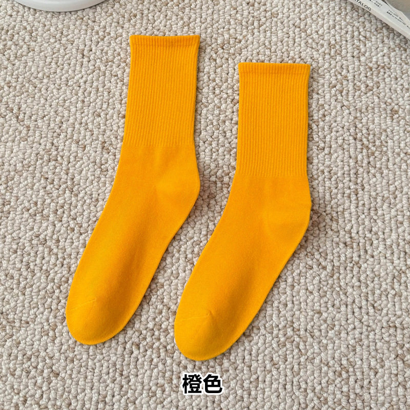 彩色袜子女长筒袜四季款ins潮流糖果色马卡龙中筒袜学生运动棉袜