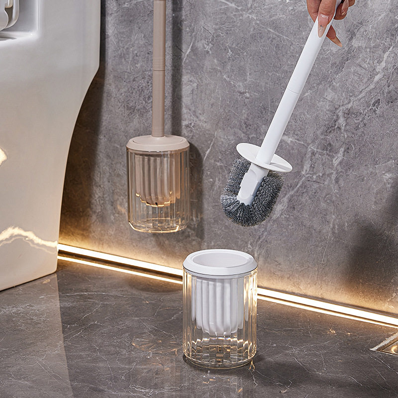 Toilet Brush Long Handle Soft Bristle Toilet Cleaning Brush Set Wall Hanging Toilet Brush with Base Bathroom Long Handle Set Brush