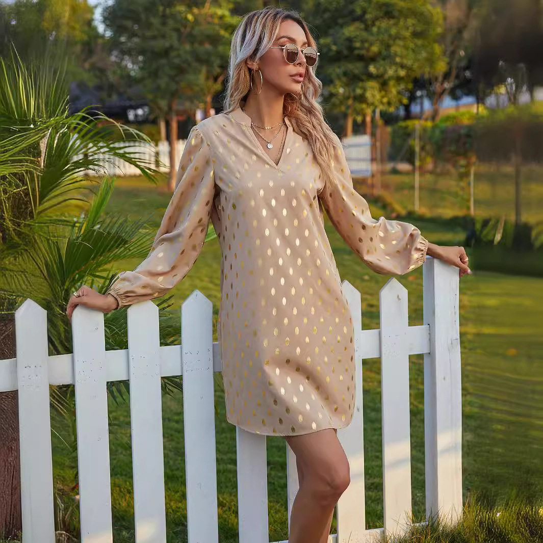 Polka Dot Dress V Neck Elegant Style Casual Wear Available for Wholesale OEM ODM service bulk order