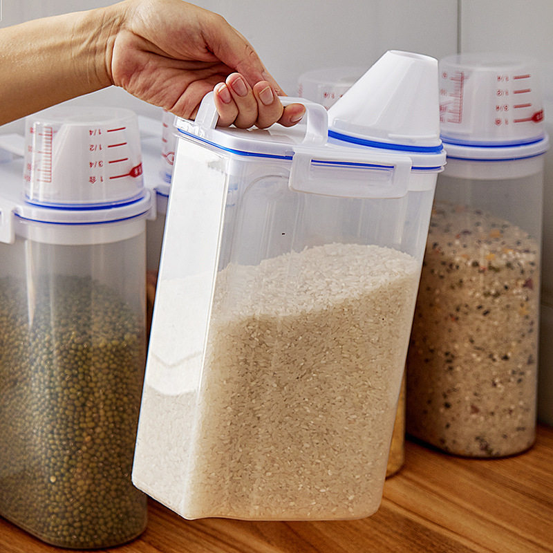 Japanese Rice Bucket Plastic Kitchen Sealed Jar Rice Bucket Storage Jar Transparent Grain Storage Box Wholesale