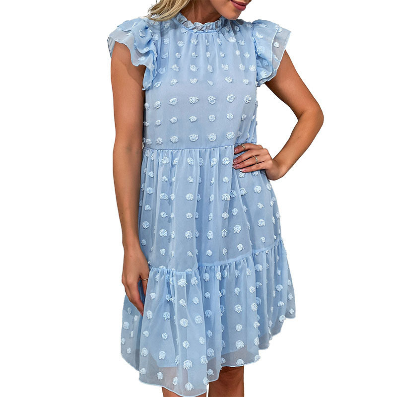 Blue Loose Floral Chiffon Dress Summer Fashion Comfortable Fit Elegant Style Wholesale Available
