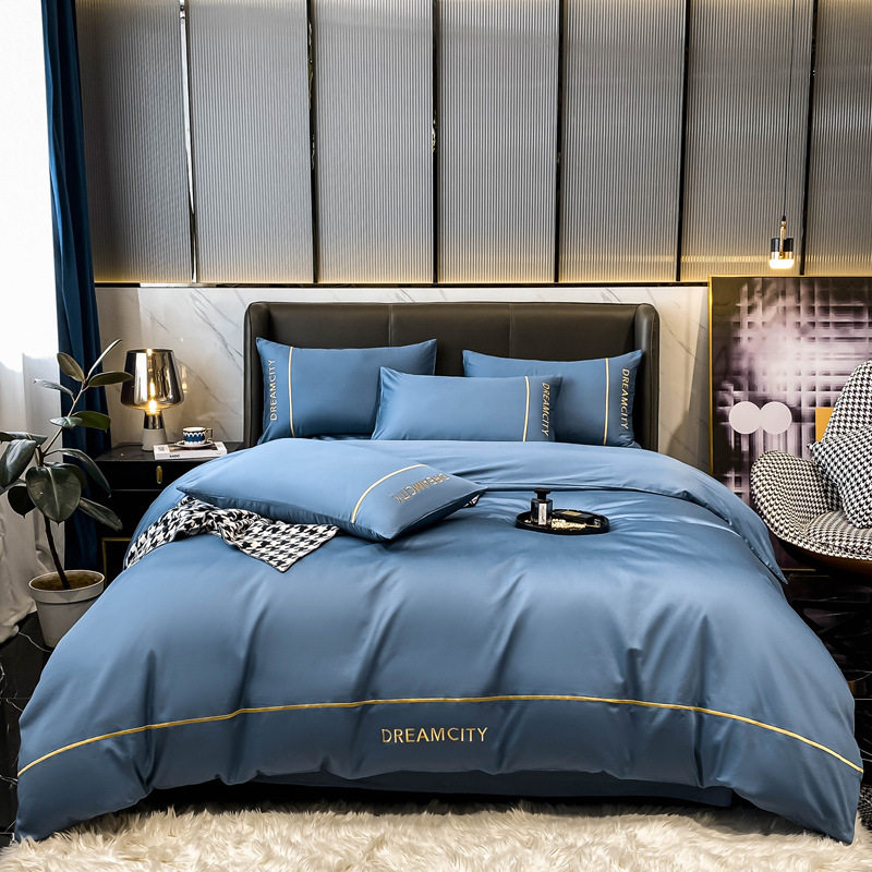 High-End 60-Count Long-Staple Cotton Four-Piece Set, Pure Cotton Bed Sheet, Duvet Cover, Fitted Sheet, Bedding Three-Piece Set, Minimalist Style