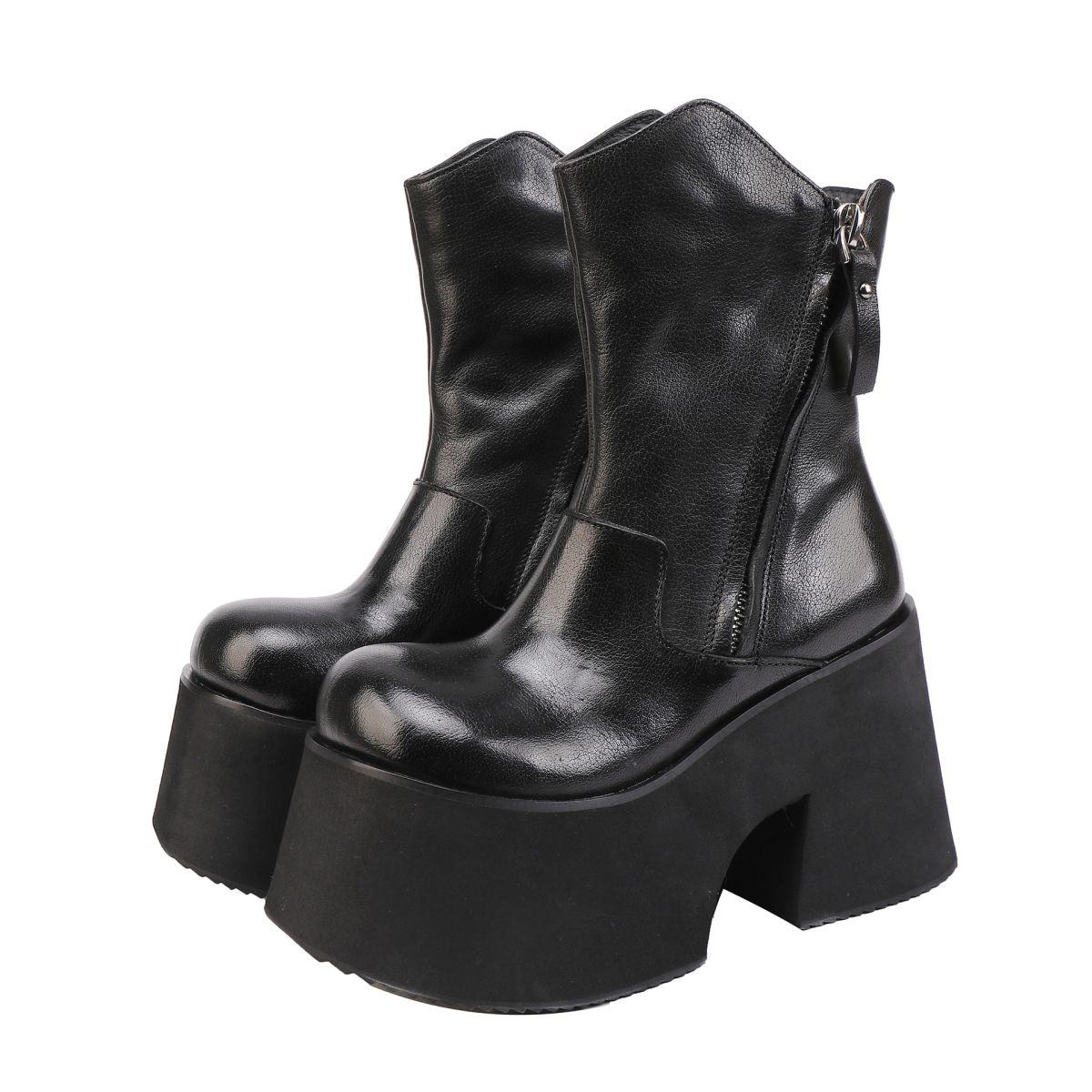 Boot nữ cổ cao da bò thật lót lông giữ ấm đế dày tôn dáng — màu đen