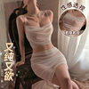Nine-color life sexy lingerie sexy perspective mesh split tight hip wrap skirt transparent pajamas set wholesale women