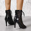 Foreign trade women's sandals front lace-up peep toe sandals women's summer stiletto heel ultra-high heel hollow-out ankle boots jazz dancing sandals