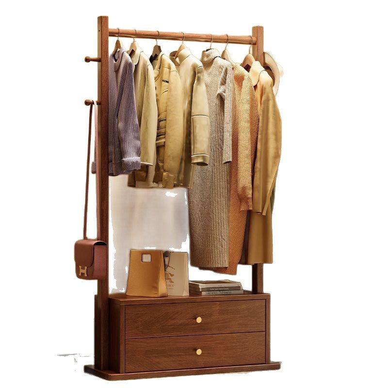 Solid Wood Bedside Table Clothes Rack Storage Integrated Home Drawer Bedroom Floor-Standing Coat Rack Clothes Rack