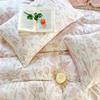 French-Style Bedding Four-Piece Set, Simple Home Bed Sheetss, Washed Cotton and Linen Summer 3-Piece Quilt Cover, Fitted Bed Sheets Set
