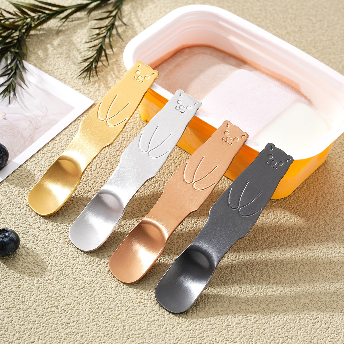 Japanese 304 Stainless Steel Ice Cream Spoon Bear Cake Spoon Ice Cream Spoon Kidsren's Jelly Dessert Spoon Seasoning Spoon