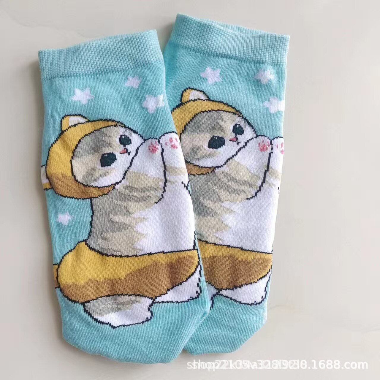 日单mofusand鲨鱼猫库存炸虾猫系列外贸出口女卡通棉袜短袜可爱袜