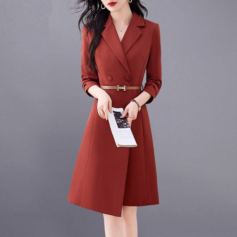 V&aacute;y Vest Nữ D&aacute;ng D&agrave;i Tay D&agrave;i Phong C&aacute;ch Thanh Lịch M&agrave;u Đỏ, Đen, N&acirc;u