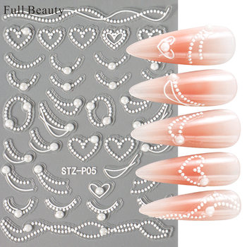FULL BEAUTY Cross-border New 5D Embossed Full Pearl Craft Nail Art Sticker ins Stereo Adhesive Nail Sticker