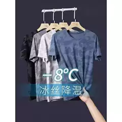 Ice Silk Short-Sleeved Shirt for Men in Summer Thin Loose Large Size Mesh Breathable Quick-Drying Half-Sleeved Sports Short Top for Men