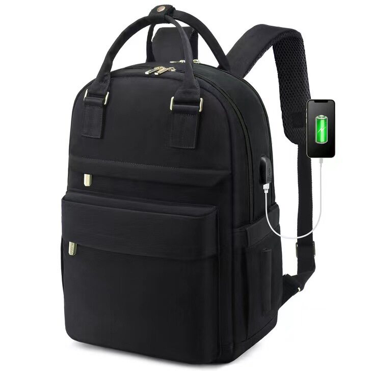 Balo Nữ Thời Trang Đa Năng Chống Thấm Nước, Túi Xách Tay Du Lịch, Túi Đựng Laptop Có Cổng USB Màu Trắng Kem, Đen, Xám, Hồng...