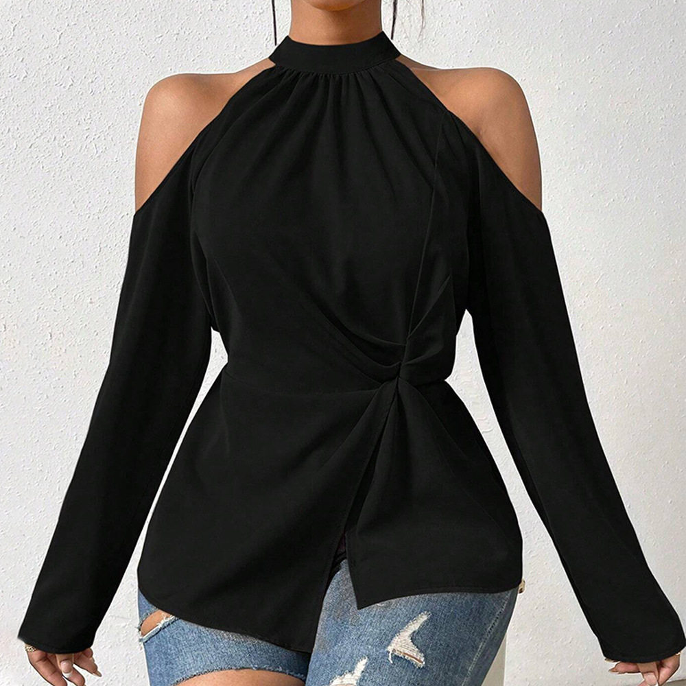 Womens Elegant Cold Shoulder Long Sleeve T Shirt Chic Design Spring Summer Style High Quality Fabric Wholesale