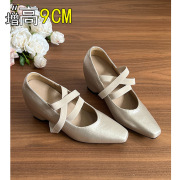 9cm Height-Increasing Cross-Strap 2026 Ballet Shoes Mary Jane Champagne Color Wedge High-Heeled Single Shoes for Women