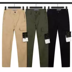 Cross-border European and American STONE Compass Badge Embroidered Versatile Zip Pockets Stretch Solid Color Cargo Pants