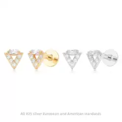 European and American Cross-Border New S925 Sterling Silver Diamond Flat Head Earrings for Women Asymmetrical Round Personalized Piercing Nose Earrings