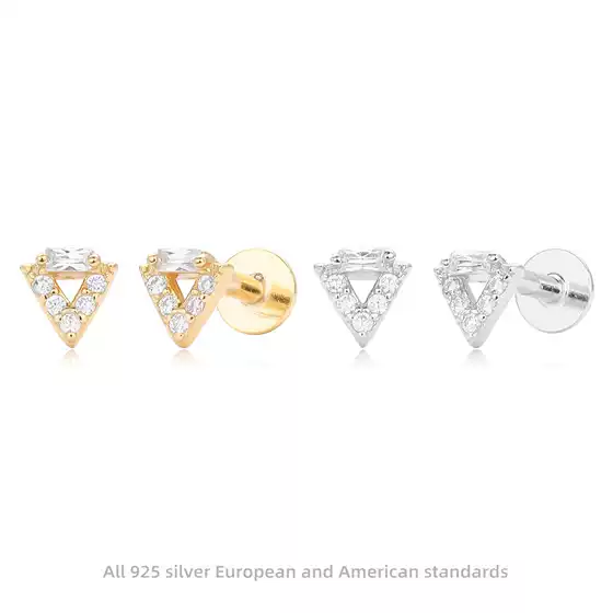 European and American Cross-Border New S925 Sterling Silver Diamond Flat Head Earrings for Women Asymmetrical Round Personalized Piercing Nose Earrings