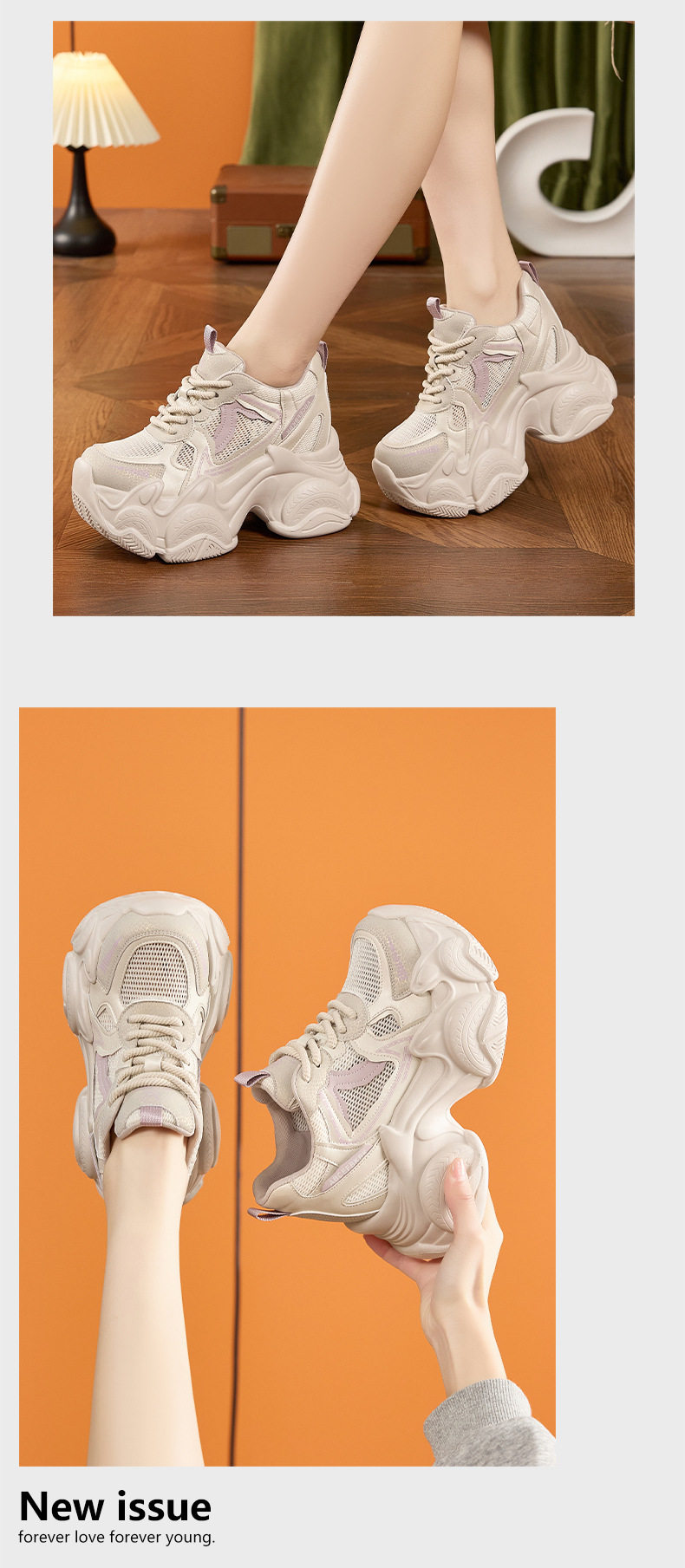 Giày sneaker nữ chạy bộ mesh thoáng đế dày êm ái — Trắng, Cam, Xám chi tiết 13