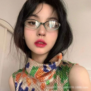 New Cross-border Retro Small Frame Spice Girls Glasses Frame Student Women's Glasses Plain-made Artifact Oval Shape Tide Flat Glasses