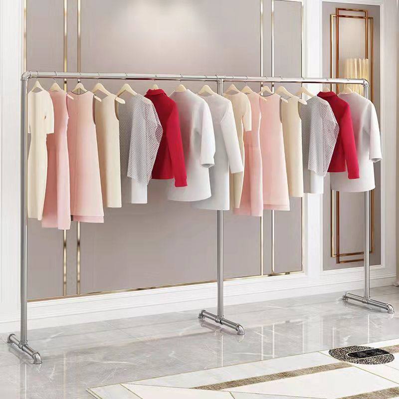 Clothes Drying Rack Galvanized Steel Pipe Clothes Drying Rack Upper and Lower Double-Layer Floor-Standing Rack Single-Pole Clothes Drying Rack Indoor Balcony Clothes Hanging Rack