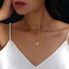 European and American fashion double-layer folded rectangular white shell stainless steel necklace women's niche high-end neck chain clavicle chain