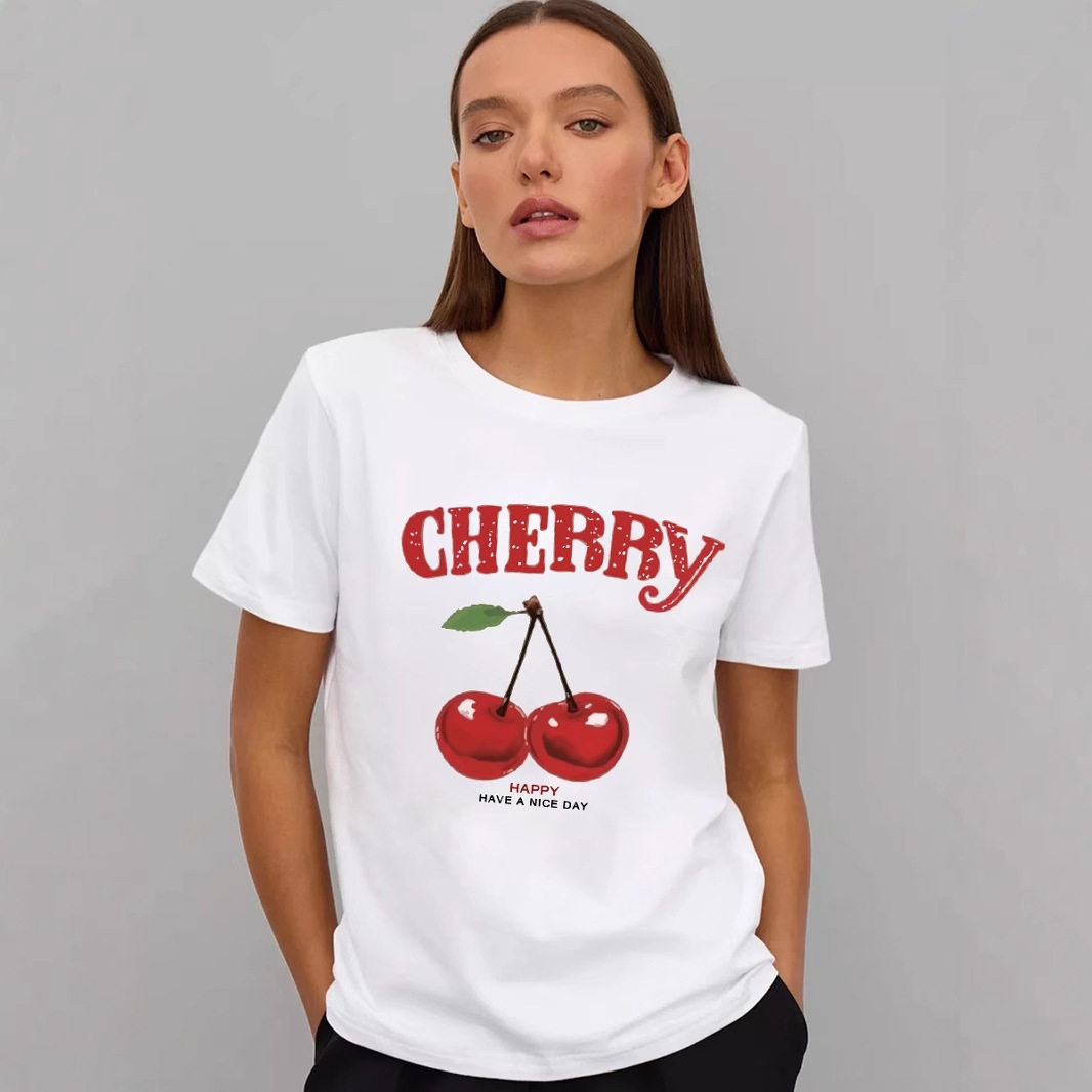 Womens Cotton T Shirt Loose Fit Round Neck Letter Print Summer Casual Wear Wholesale Available