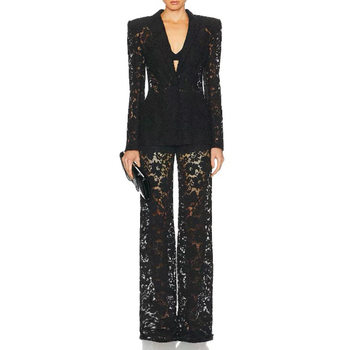 High-End Lace Suit 2025 New European Celebrity Catwalk Elegant Fashionable Straight Pants Slim Two-Piece Set