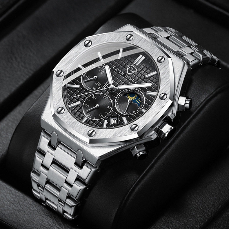 Cool Quartz Watch for Teenagers, Large Dial, Luminous, Waterproof Steel Band, Multifunctional, High-Looking, Fashionable Men