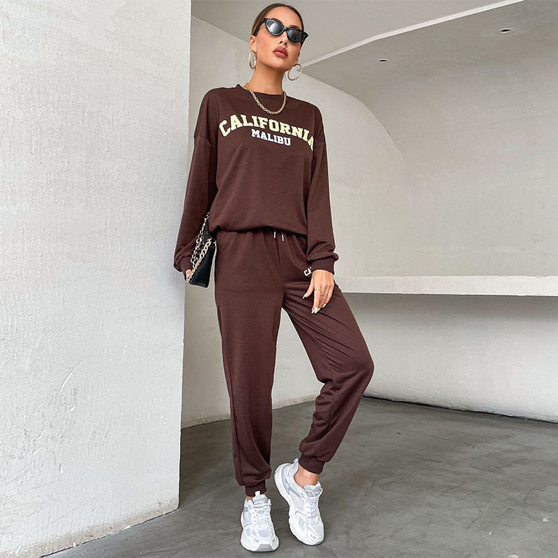 Womens Long Sleeve Letter Print Hoodie and Pants Set Stylish Comfortable Casual Wear Wholesale Available