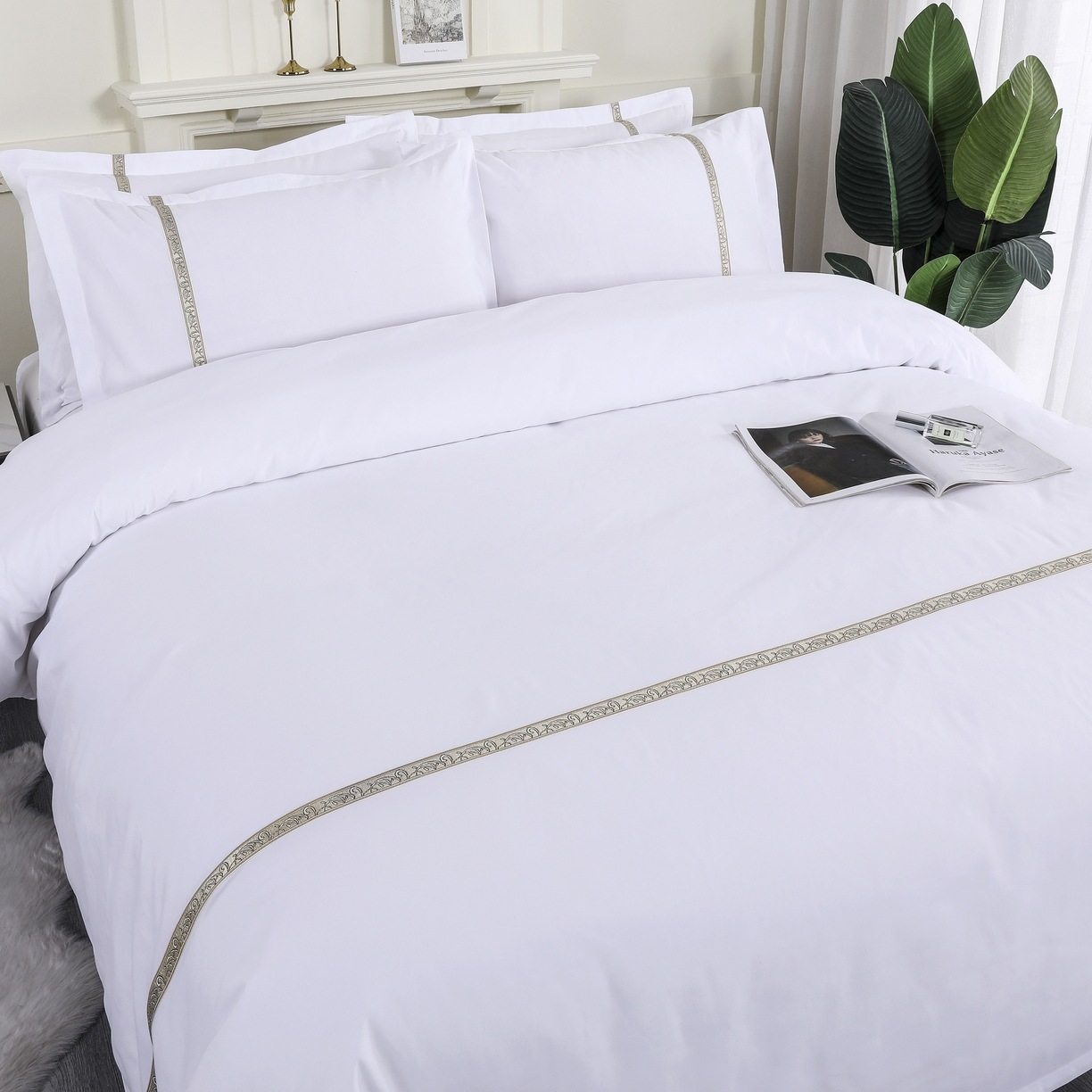 140g Brushed High-Quality Imitation Cotton, Star-Rated Hotel, Guesthouse, Homestay Brushed Pure White Three-Piece Set, Four-Piece Set, Fitted Sheet Style