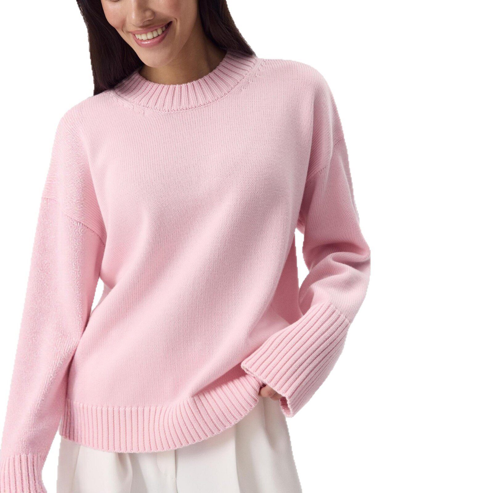 Loose Fit Round Neck Cotton Sweater for Women Solid Color Knitted Long Sleeve Spring and Autumn Casual Wear