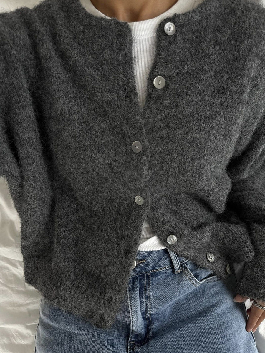 Womens Vintage Grey Wool Cardigan Soft Knit Versatile Button Closure Casual Wear Fall Winter Wholesale