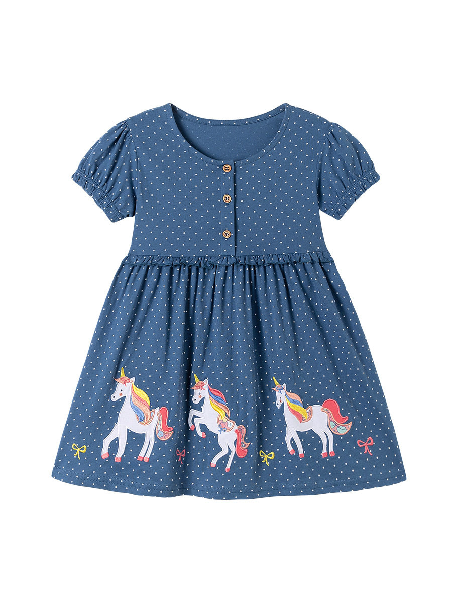 [Style] Girls' Dress, Summer Cartoon Embroidered Kids' Skirt, Cute Princess Dress