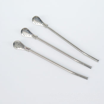 Factory Direct supply 304 stainless steel straw spoon beverage milk tea coffee spoon drinking pipe cross-border color metal Madai