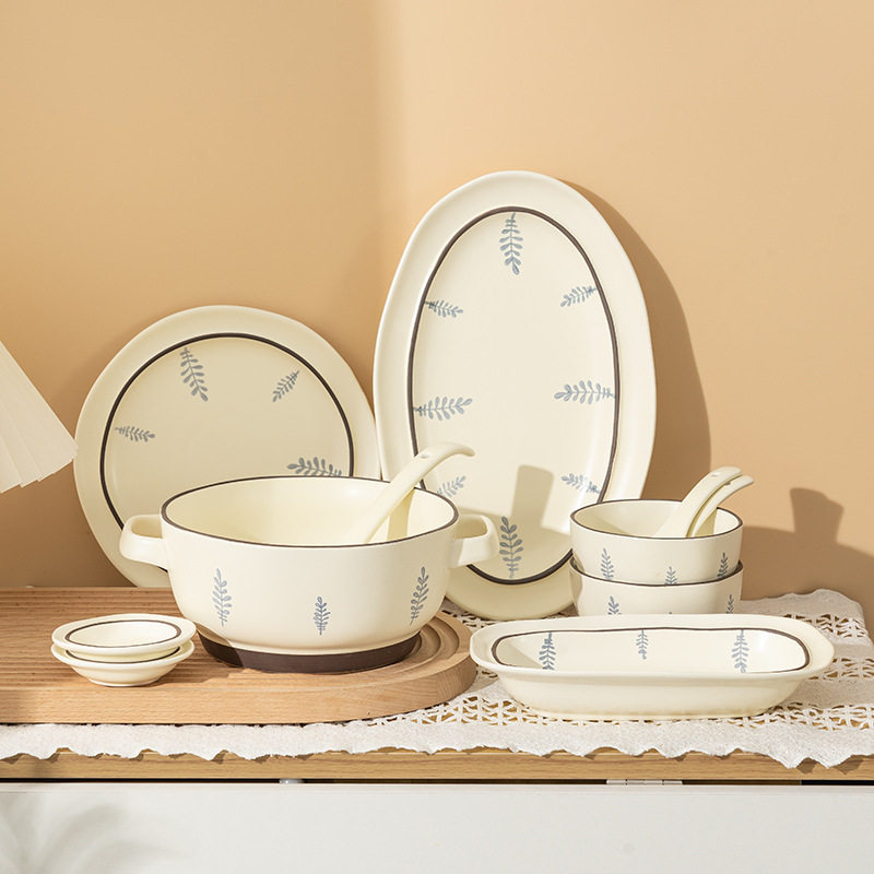 Bowl Japanese-style Ceramic Tableware Plate Wholesale Dish Underglaze Color Household Rice Bowl Dish Plate Set Dinner Plate Fish Plate