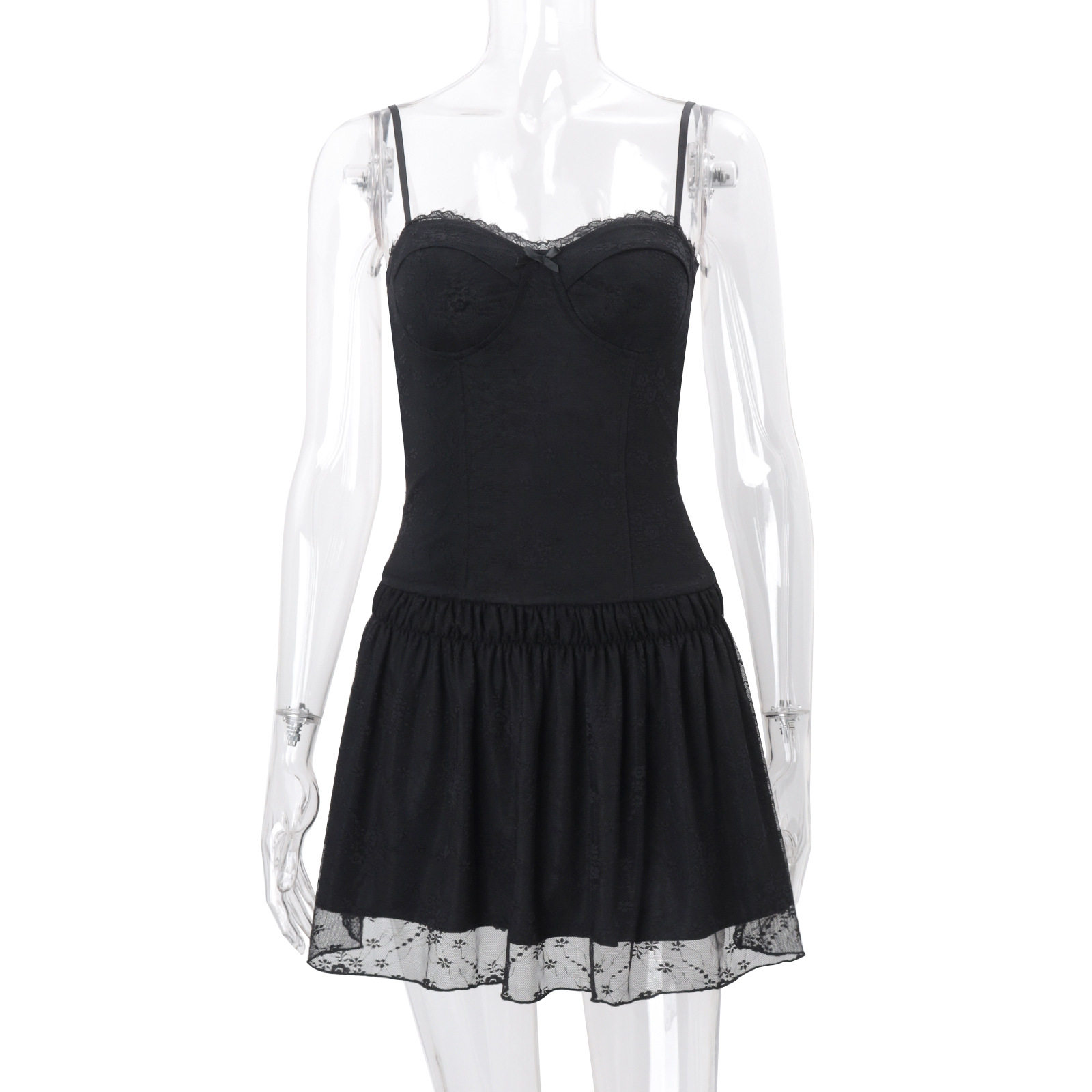 Summer Womens Dress Sexy Hollow Back Lace Paneling Solid Color Sleeveless Perfect for Parties or Casual Outings