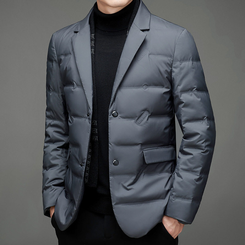 Take-off Scarf Collar Suit Collar Down Jacket Men's Warm Winter Slim-fit Casual Simple Solid Color Middle-aged and Young Korean Style