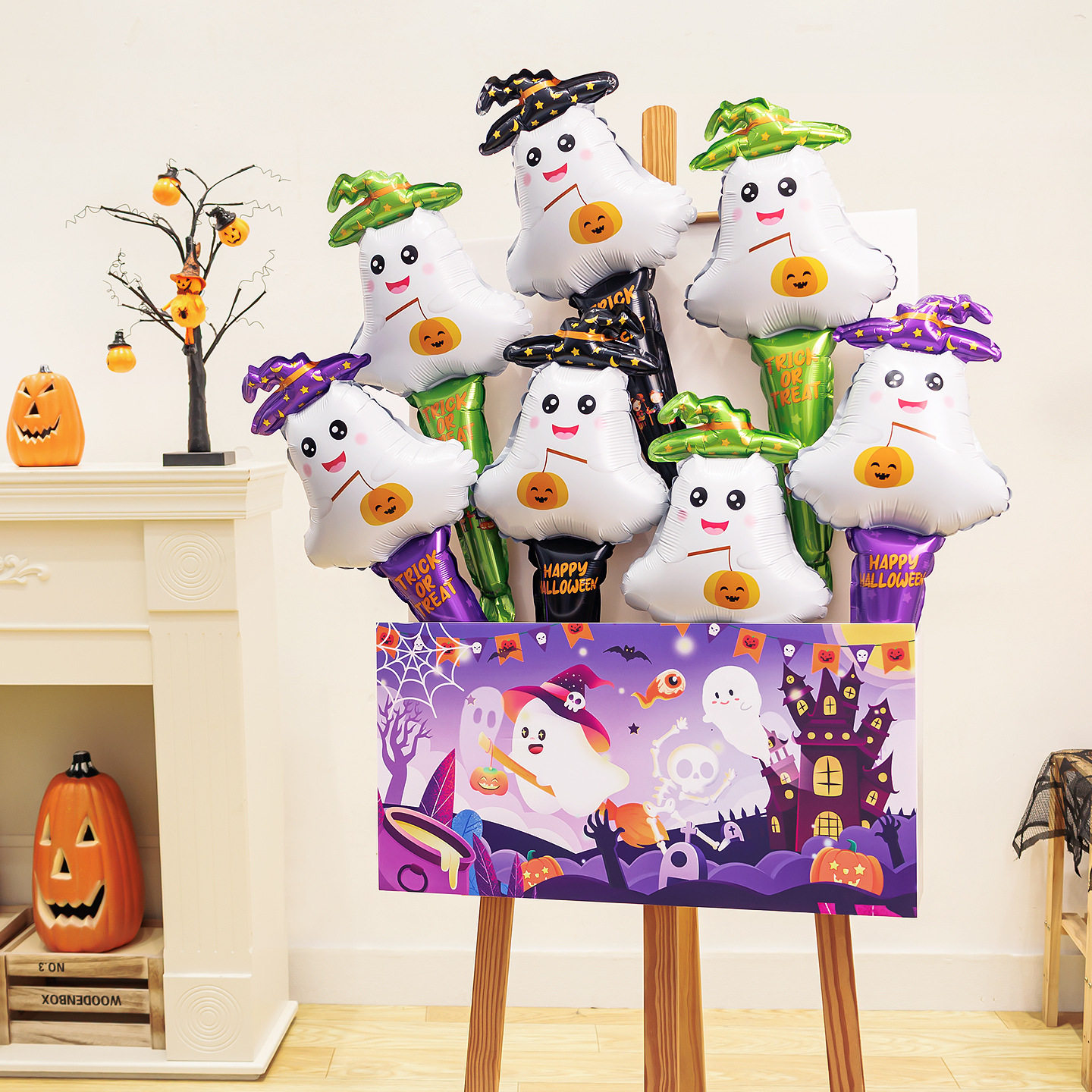 Halloween Decorations Pumpkin Balloon Kt Board Display Board Kindergarten Shop Atmosphere Bar Welcome Sign Scene Layout