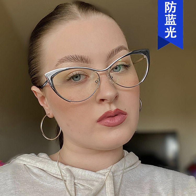 Kedun Steel Leather European and American Style Triangular Cat-Eye Metal Eyeglass Frames 2022 New Model Anti-Blue Light Non-Prescription Glasses Can Be Fitted with Prescription Lenses