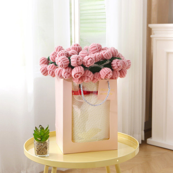 Finished Handmade Bouquet Blanket, Woven Flower Blanket, Rose Bouquet Blanket, Nap Blanket, Knitted Blanket, Valentine's Day Gift