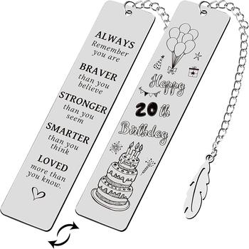 Bookmark European and American cross-border gift new stainless steel birthday HAPPY gift leaf pendant double-sided carved bookmark